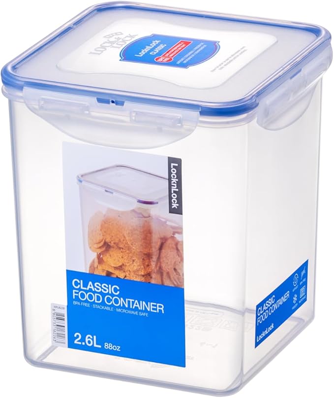 LOCK & LOCK Easy Essentials Plastic Food lids/Pantry Storage/Airtight containers, BPA Free, Square-11 Cup-for Sugar, Clear