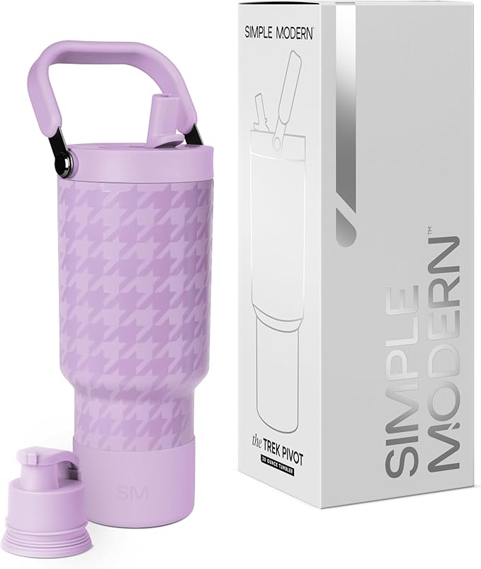 Simple Modern Trek Pivot | 30oz Flip Straw Tumbler with Handle | Water Bottle & Boot | Interchangeable Straw & Chug Lids | Insulated Stainless Steel Jug | Gym Sports | Purple Breeze Houndstooth
