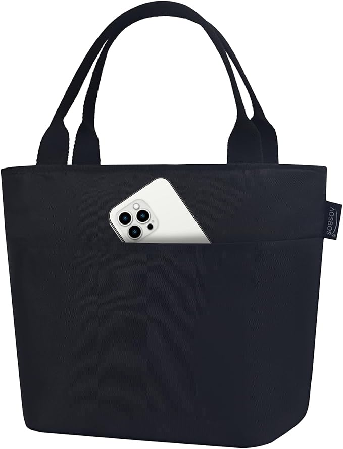 Aosbos Lunch Tote Bag, Insulated Lunch Box for Women, Leakproof Lunch Cooler Purse for Work, Black