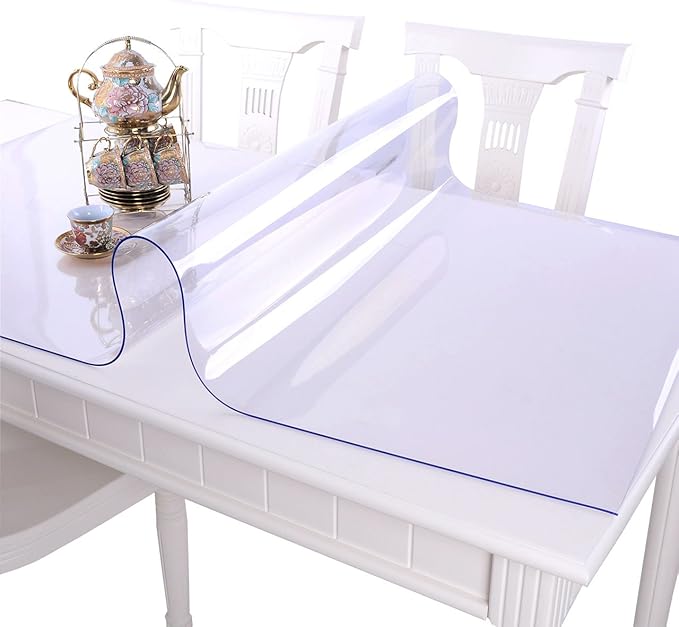 NECAUX Custom 56 x 56 Inch Clear Table Cover Protector, 1.5mm Thick Plastic Waterproof Heavy Duty Desk Pad Mat Non-Slip Tablecloth Protector for Coffee Table, Sofa Table, Media Stand, Countertop