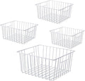 Freezer Wire Baskets, Kitchen Storage Organizer Bins for Chest and Upright Freezer, Refrigerator Dividers Containers with Handles - Pearl White (4)
