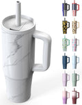 TILUCK 30 oz Tumbler with Handle, Vacuum Insulated Stainless Steel Travel Mug with 100% Leak-Proof Silicone Straw Lid, Cupholder Friendly Water Bottle(Marble, 30oz)
