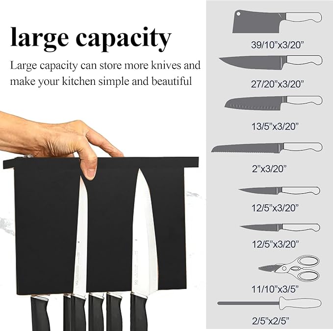 Resafy Magnetic Knife Holder - Black Wooden Double Sided Magnetic Knife Block Magnetic Tool Holder with Strong Enhanced Magnets Knife Strip 12 In Knife Display Rack for Kitchen Counter