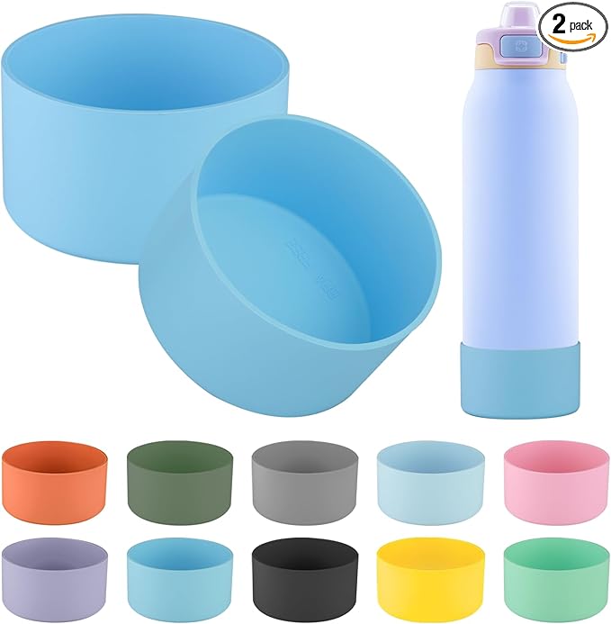 2 PCS Silicone Bottom for Ello Pop 32 OZ Water Bottle, Water Boot for Ello Pop,Avoid Scratches and Noise (Sky Blue, 22oz)