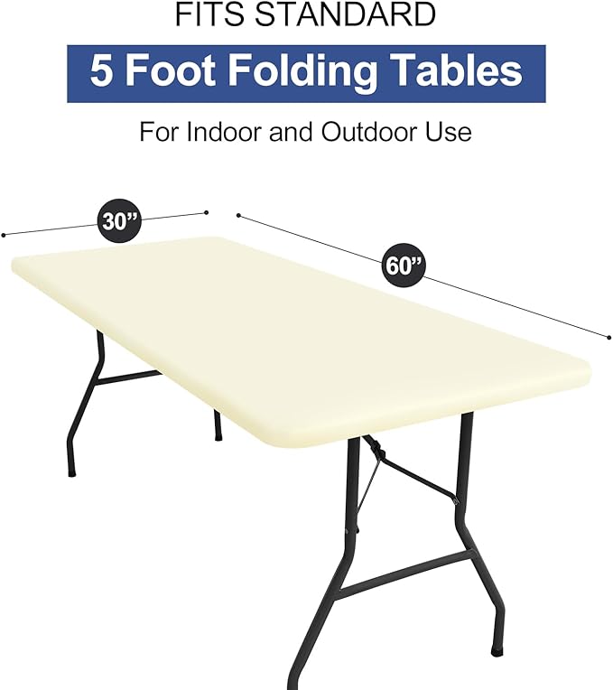 homing Rectangle Table Cloth Cover, Waterproof Polyester Elastic Fitted Tablecloth, Fits for 5 Foot Folding Tables, Washable Table Protector for Picnic, Camping, Outdoor (Cream Yellow, 30" x 60")