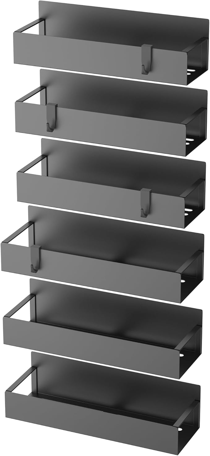 6 Pack Magnetic Spice Storage Rack Organizer for Refrigerator and Oven, Black Fridge Organizers and Storage