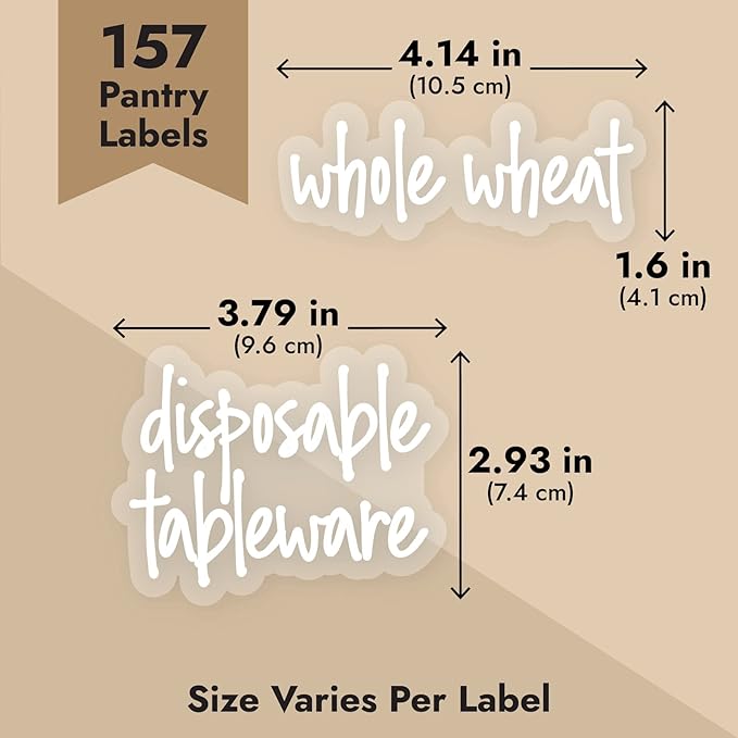 Talented Kitchen Script Pantry Labels - Water-Resistant Reusable Stickers for Pantry Organization - Clear Flour Sugar Stickers - Peel & Stick Spice Jar Labels - 1"-1.5", Laminated Vinyl, 157 Count