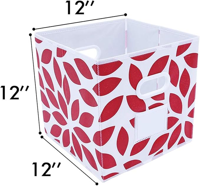 MAX Houser Fabric Storage Bins Cubes Baskets Containers with Dual Plastic Handles for Home Closet Bedroom Drawers Organizers, Foldable, Set of 6 (Red)