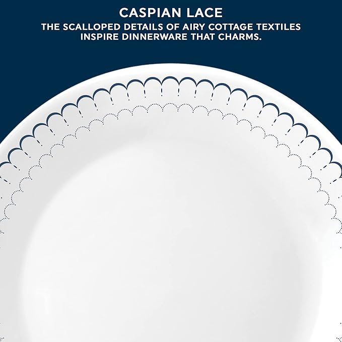 Corelle 18-Piece Dinnerware Set Service for 6, Lightweight Round Plates and Bowls Set, Vitrelle Triple Layer Glass, Chip Resistant, Microwave and Dishwasher Safe, Caspian