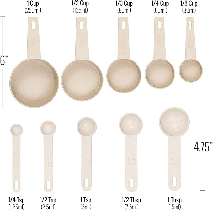 Beille Cream Wheat Straw Measuring Cups Spoons Set Cooking Baking Tools 10pc