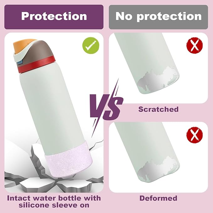 2 PCS Glitter Silicone Boot for Owala Water Bottle, Anti-Slip Protective Sleeve for FreeSip/Twist/Flip Stainless Steel Water Bottles Accessories