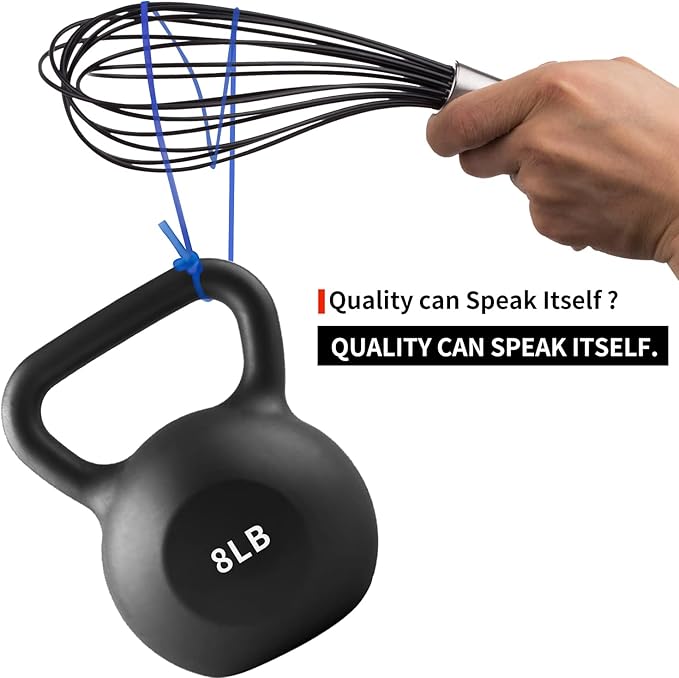 TEEVEA Silicone Whisk Set of 3 Non Scratch Non Stick Silicone Coated Stainless Steel Wire Whisks Heat Resistant 480°F Kitchen Wisk for Cooking Blending Whisking Tool Black