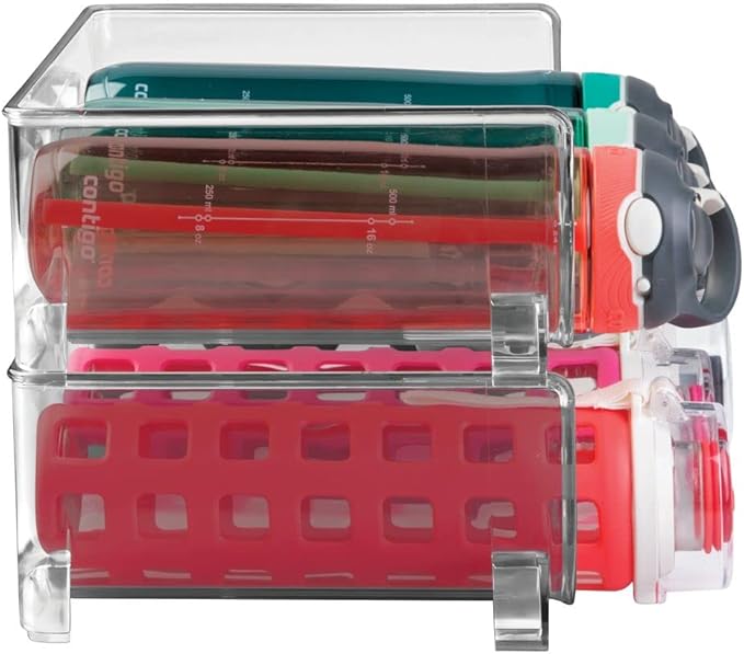 mDesign Stackable Plastic 3 Bottle Refrigerator Wine Rack - Kitchen Storage Organizer for Champagne, Wine or Water Bottles - Stacking Wine Organizer for Fridge - Ligne Collection - 2 Pack - Smoke Tint