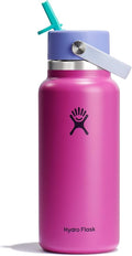Hydro Flask Water Bottle - Insulated Stainless Steel - Wide Mouth Flex Straw Lid, Non Spill, Leakproof and Refillable in 32 Oz Holiday Punch