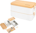 gimmiebox premium stainless steel bento box lunch box with compartments for adults, spoon and fork, leak-proof, easy side locks (White)