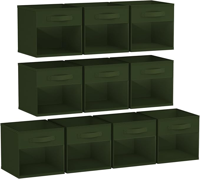 DIMJ Storage Cubes, Cube Storage Bin, 6 Pack Foldable Baskets with Window, Closet Storage Bins with Handle, 11x 11 inch Storage Cubes for Clothes, Toys, Books (Green)