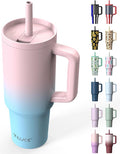 TILUCK 40 oz Tumbler with Handle, Vacuum Insulated Stainless Steel Travel Mug with 100% Leak-Proof Silicone Straw Lid, Cupholder Friendly Water Bottle(PinkBlueGradient, 40oz)