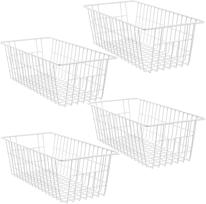 SANNO 15.7" Freezer Baskets Wire Storage Baskets Bin Organizer Food,Kitchen, Basket Organizers Bins for Home, Bathroom, Closet Organization, white,set of 4