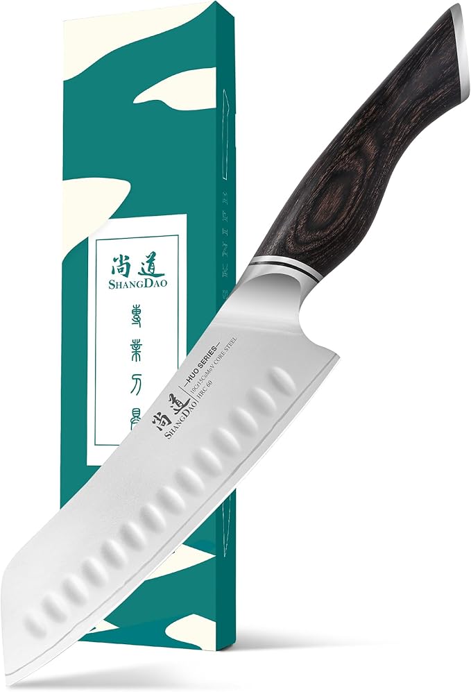 SHANGDAO 7 Inch Japanese Santoku Chef Knife, VG10 Stainless Steel Kitchen Cooking Knife with Pakkawood Handle Gift Box
