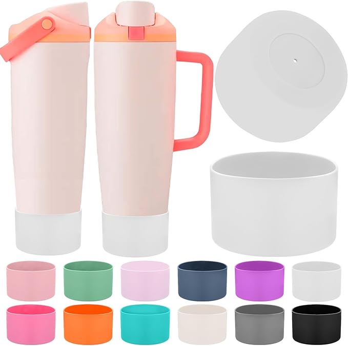 Mity rain 2PCS Protective Silicone Boots for Owala 30oz & 40oz FreeSip Sway Bottles & Tumblers - Accessories for owala, Enhances Stability & Prevents Scratches (White)