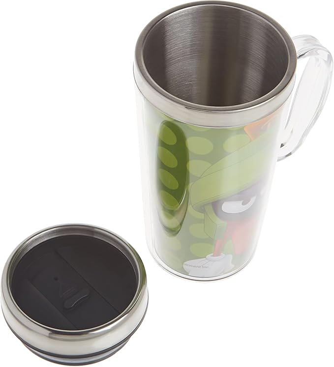 Spoontiques - Insulated Travel Mug - Marvin The Martian Coffee Cup - Coffee Lovers Gift - Funny Coffee Mug - 14 oz - Green