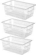 Slideep Wire Baskets Farmhouse Freezer Organizer Storage Bin Basket with Handles, Food Storage for Kitchen Cabinets, Pantry, Closet, Bedroom, Bathroom, Office 3 Pack