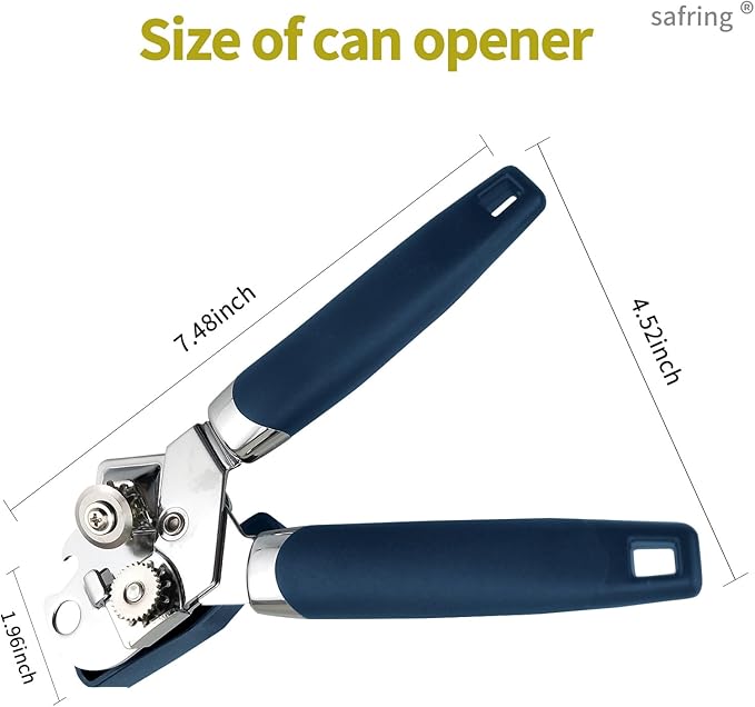 Can Opener Manual, Handheld Strong Heavy Duty Stainless Steel Can Opener, Comfortable Handle, Sharp Blade Smooth Edge, Can Openers with Multifunctional Bottle Opener, Blue