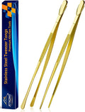 JETKONG 2 Pcs 14-Inch Cooking Tweezers Extra Long Stainless Steel Food Tweezers Kitchen Tweezer Tongs (Gold)