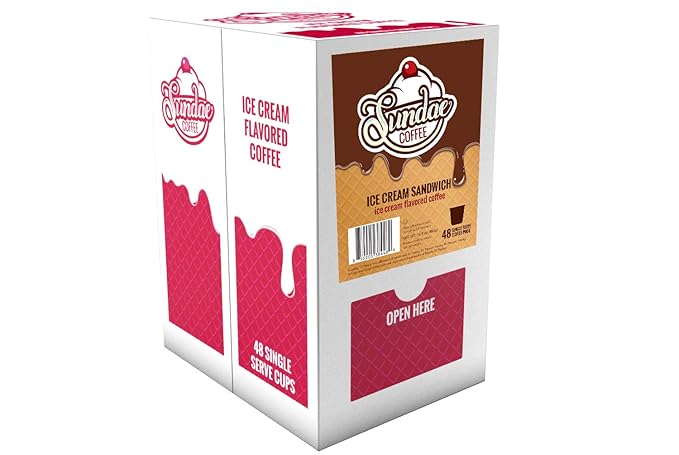 Sundae Ice Cream Flavored Coffee Pods, Compatible with 2.0 Keurig K-Cup Brewer, (Ice Cream Sandwich) 48 Count