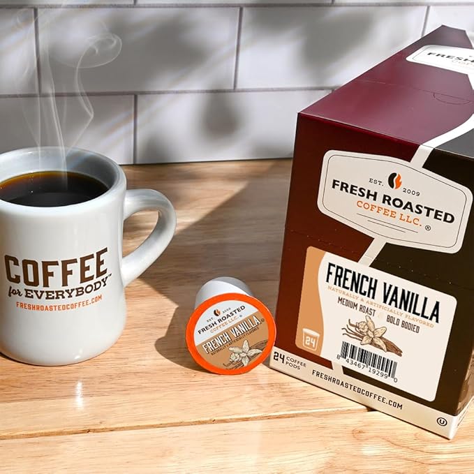 Fresh Roasted Coffee, French Vanilla, Flavored Coffee Pods, 24 Count