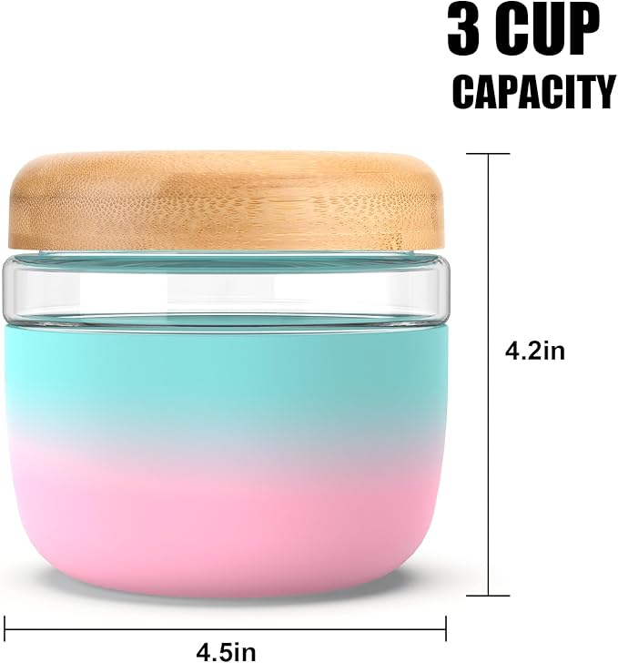 Tronco 24 oz Glass Container with Bamboo Lids, Food Storage Bowls for Soup, Stew & Overnight Oats, 100% Leak & Spill Proof, Airtight, Microwave & Dishwasher Safe, BPA-Free