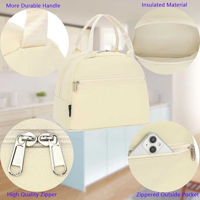 FlowFly Insulated Lunch Cooler Bag - Tote Bag Organizer for Women/Men, Beige
