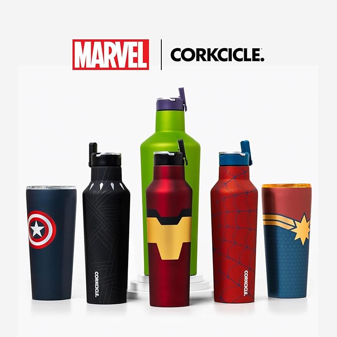 Corkcicle Marvel Sport Canteen - Triple-Insulated Stainless Steel Water Bottle - Straw Cap & Folding Metal Handle - Summer Drinkware Gift - Keeps Drinks Ice Cold - Captain Marvel - 20 oz