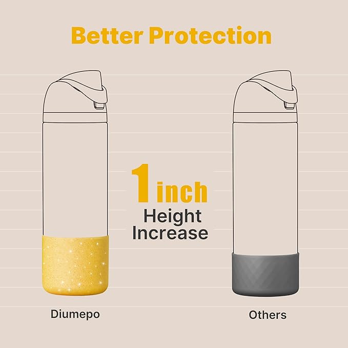 Boot for Owala 24 oz, Anti-Slip Protective Sleeve for Owala Twist & FreeSip & Flip Stainless Steel Water Bottle, Silicone Boot Bottom Base for Owala (Glitter Yellow)
