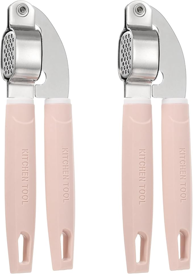 uxcell 2pcs Garlic Press, 7.7 Inch Stainless Steel Garlic Crusher and Peeler for Home Cooks and Professional Chefs, Pink