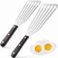 2 Pack Fish Spatula Stainless Steel，Flexible Metal Spatula Perfect for Flipping Eggs, Burgers and Baking, Durable Lightweight Kitchen Slotted Turner for Cooking & BBQ [Wooden Handle]