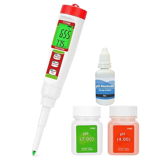 Digital Food pH Meter YINMIK pH Meter Food Fermentation with Calibration Solution Kit pH Test Strips for Food Spear Tip pH Meter Probe for Dough Sushi Rice Fermenting Sausage Meat Soap Cheese …