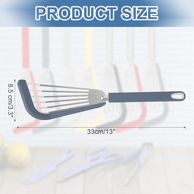 uxcell Silicone Fish Spatulas with Handle Kitchen Cooking Spatula for Egg, Fish, Pancakes Blue