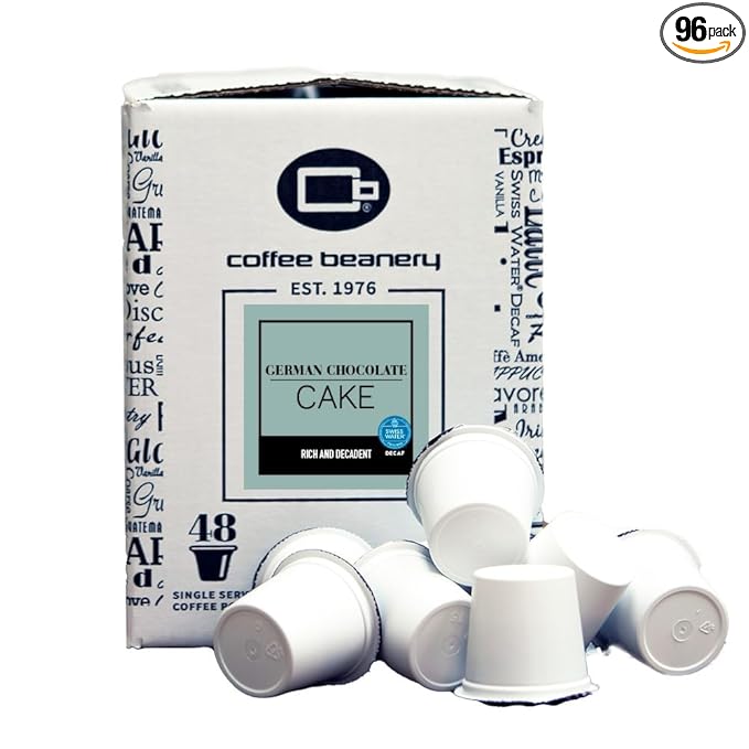 German Chocolate Cake Decaf Coffee Pods by Coffee Beanery | 96ct Bulk Flavored Decaf Coffee Pods Medium Roast Coffee