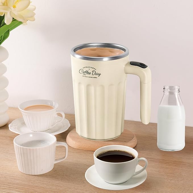 Self Stirring Mug,Self Stirring Coffee Mug,Suitable for Coffee, Milk, Cocoa and Other Beverages (Cream-temperature, 12 Ounces)