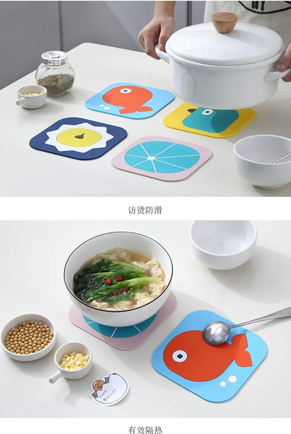 Pot Holders Set of 2 Heat Resistant 480 ℉ Non Slip Clear Silicone Printed Comfortable Cotton Lining Kitchen Women Men Cooking Baking Microwave Machine Washable (Fox, Gray Potholders)