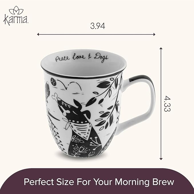 Karma Gifts 14 oz Black and White Boho Mug Western - Cute Coffee and Tea Mug - Ceramic Coffee Mugs for Women and Men