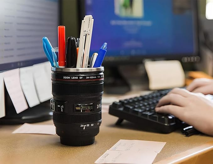 Camera Lens Coffee Mug with Slider Lid - Unique Photographer Gifts for Men & Women, Camera Mug Fun Shutterbug Gift Idea