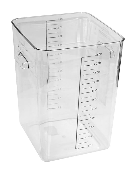Rubbermaid Commercial Products, Space Saving Square Food Storage Container, 22 Quart, Clear, for Kitchen/Sous Vide/Meal Prep