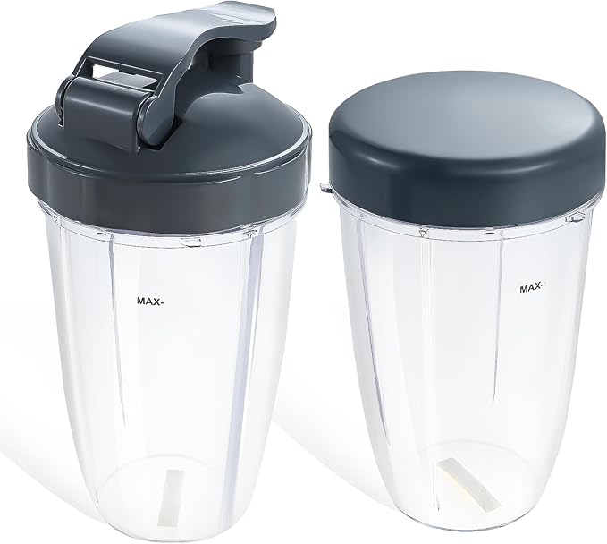 Blender Cups Replacement for Nutribullet 24oz Cups with Flip Top Lid and Flat Lid Compatible with Nutri Bullet 600W/900W Blenders (2 Pack)