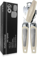 Can Opener Manual, Handheld Strong Heavy Duty Stainless Steel Can Opener, Comfortable Handle, Sharp Blade Smooth Edge, Can Openers with Multifunctional Bottle Opener, Beige