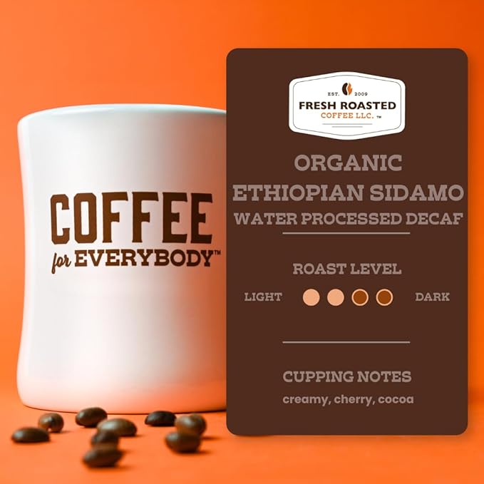 Fresh Roasted Coffee, Organic Ethiopian Sidamo Water-Processed Decaf | USDA Organic, 100% Single Origin, Kosher | Medium Roast 2 lb (32 oz) Whole Bean