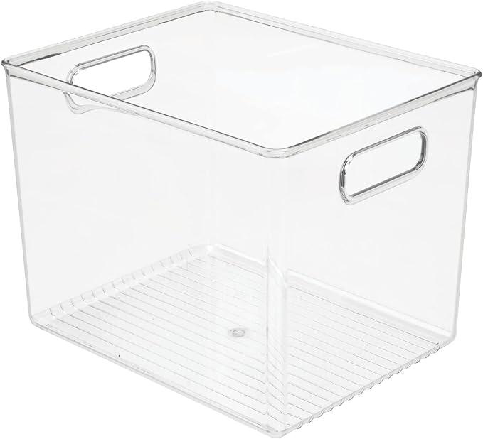 mDesign Plastic Storage Closet Organizer Bin, Container Bin for Entryway, Hallway, Bedroom, Linen, and Coat Closet - Organization for Clothing, Blankets, Toys, and Accessories, Ligne Collection, Clear