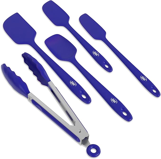 Kaluns Silicone Spatula Set, 4 Rubber Spatulas 600°F Heat Resistant, Nonstick Seamless Design with Stainless Steel Core, Dishwasher Safe, BPA free, Bonus Tongs Included