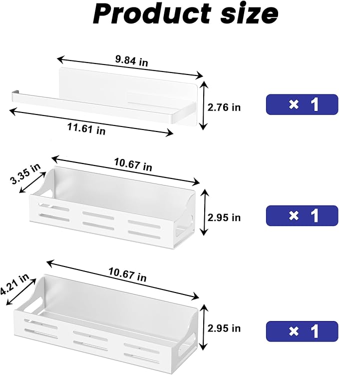 Carwiner Magnetic Spice Rack for Refrigerator, Magnetic Refrigerator Organizer, Strong Magnetic Fridge Shelf, Rustproof Side Fridge Storage Rack for Kitchen (White, 3 Pack)